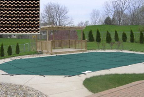 PoolTux KING99 Tan Mesh Safety Cover | 20' x 44' Rectangle | Left Step | CSPTTMP20442
