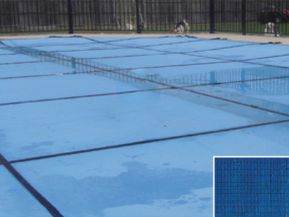 PoolTux KING Blue Light Weight Solid Safety Cover | 15' x 30' Rectangle | Right Step | CSPTBSL15303