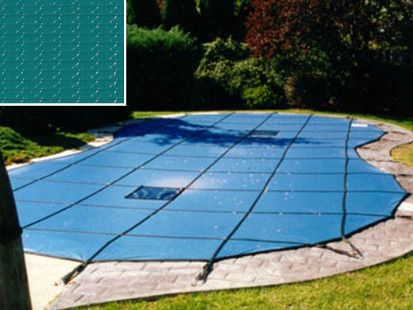 PoolTux Emperor Green Solid Safety Cover | 20' x 40' Rectangle | Left Step | CSPTGS20402
