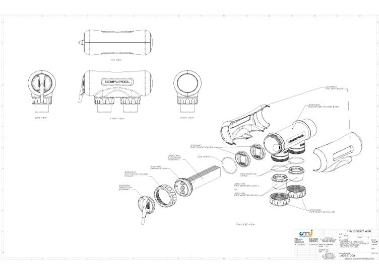 CompuPool OEM Salt Replacement Electrode Only CPSC16 & CPA150 | 4-Blade 20,000 Gallons | JD363130B Parts Schematic